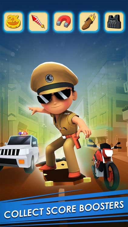 Thu thập các booster hữu ích trên đường đi trong Little Singham