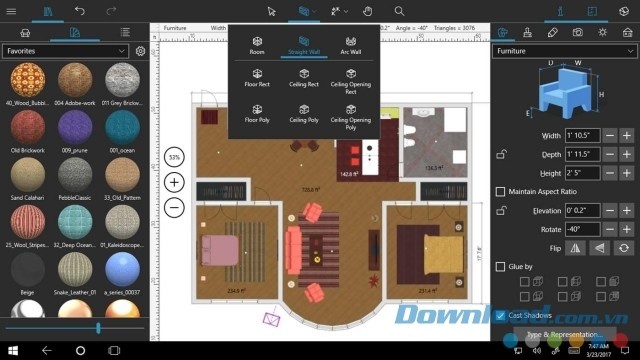 Giao diện chính của ứng dụng thiết kế nhà ở Live Home 3D cho máy tính & Windows Phone