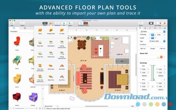 Ứng dụng thiết kế sơ đồ tầng lầu Live Home 3D Pro cho Mac