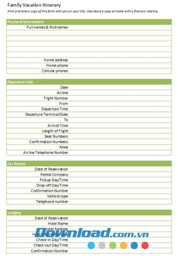 Lộ trình nghỉ mát gia đình