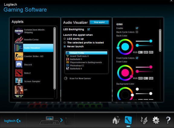 Giao diện phần mềm Logitech Gaming Software