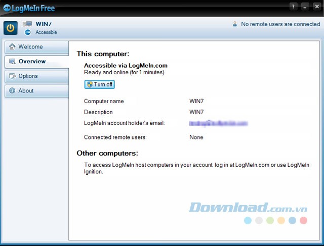 Giao diện chính của LogMeIn Free