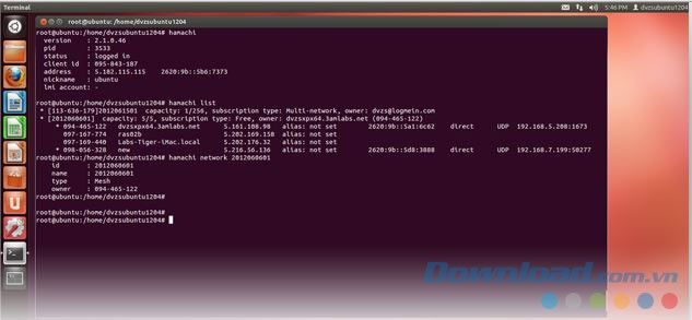Giao diện phần mềm LogMeIn Hamachi cho Linux