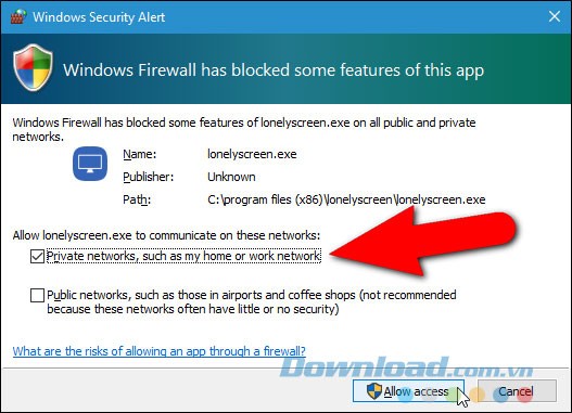 Cho phép LonelyScreen hoạt động vượt tường lửa