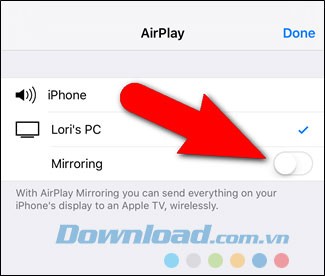 Kéo thanh trượt để bắt đầu quá trình phát màn hình iPhone