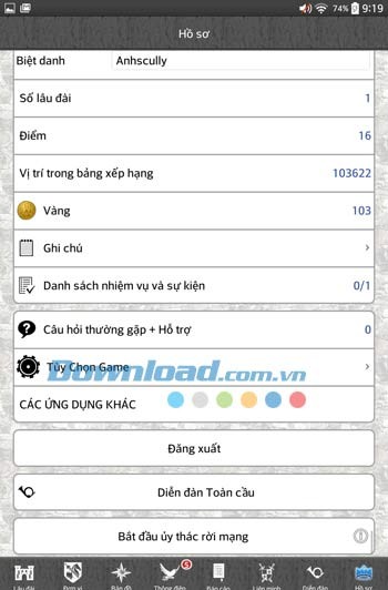 Xem hỗ sơ của game thủ trong Lords & Knights