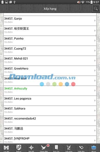 Xem xếp hạng của game thủ trong Lords & Knights