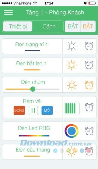 Bật tắt hệ thống thiết bị trong phòng khách