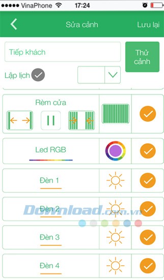 Điều chỉnh cảnh đã tạo trong ứng dụng LumiHome