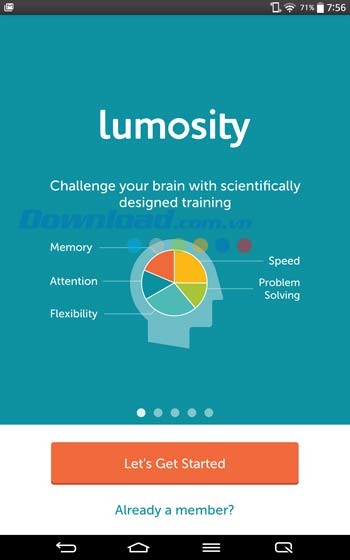 Màn hình khởi động ứng dụng Lumosity