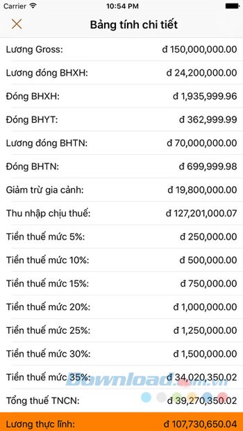 Bảng tính lương chi tiết