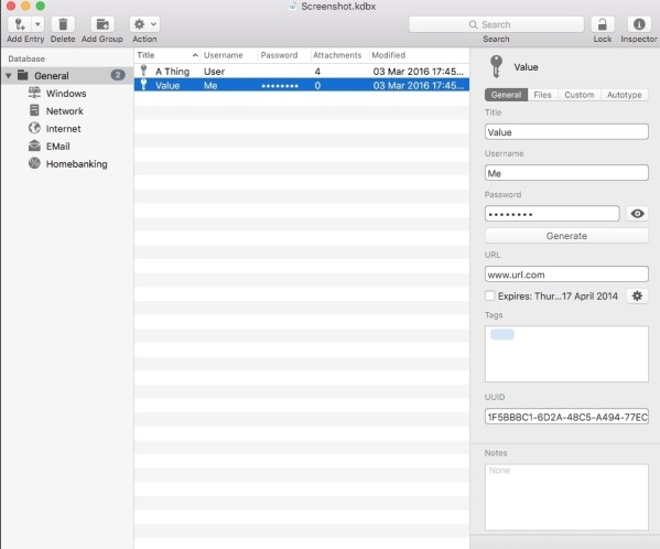 Giao diện phần mềm quản lý mật khẩu MacPass cho Mac