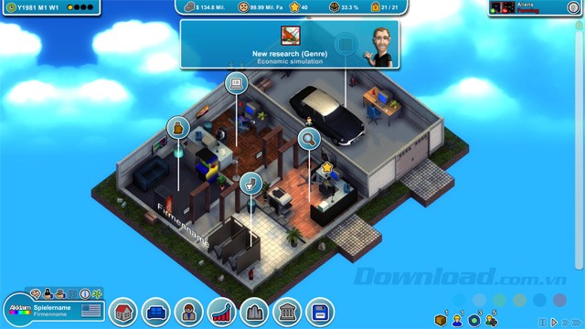 Bắt đầu quá trình nghiên cứu và tạo ra game từ một studio nhỏ trong Mad Games Tycoon