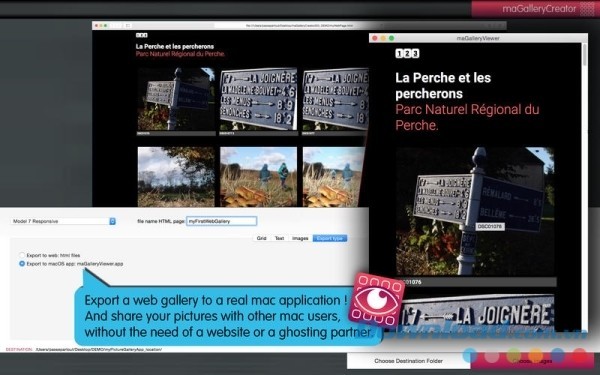 maGalleryCreator cho Mac hỗ trợ tính năng xuất và chia sẻ thân thiện với người dùng