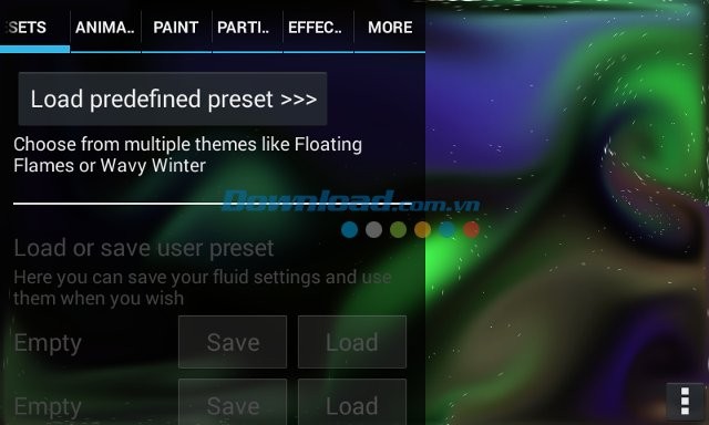 Các cài đặt chính của Magic Fluids Free