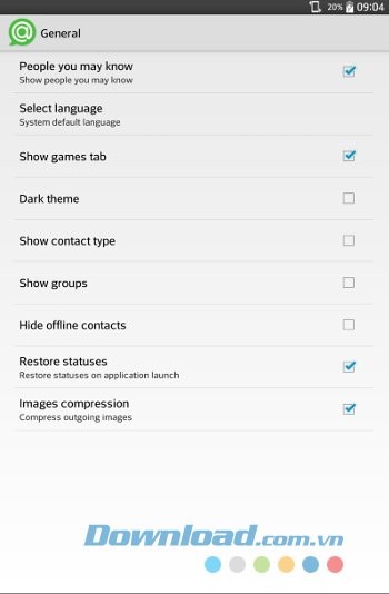 Các thiết lập trên Mail.Ru Agent