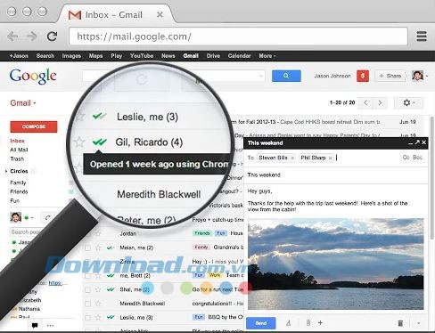 Giao diện Gmail có cài MailTrack