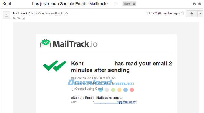 MailTrack gửi thông báo bằng email