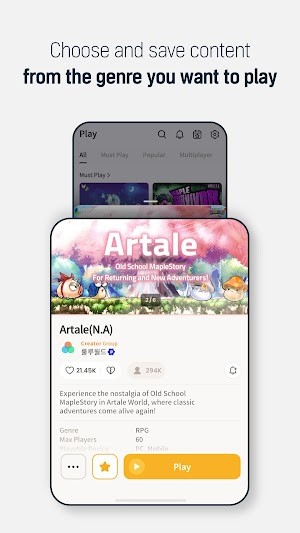 Chọn và lưu nội dung thể loại bạn muốn chơi