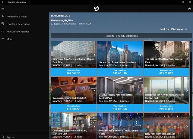 Giao diện ứng dụng tìm phòng khách sạn Marriott International