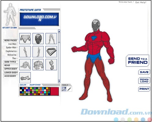 Giao diện của Marvel Superhero Avatar