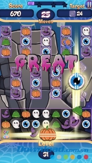 Match 3 - Spooky Hotel Pro cho Android có cấp độ khó tăng dần