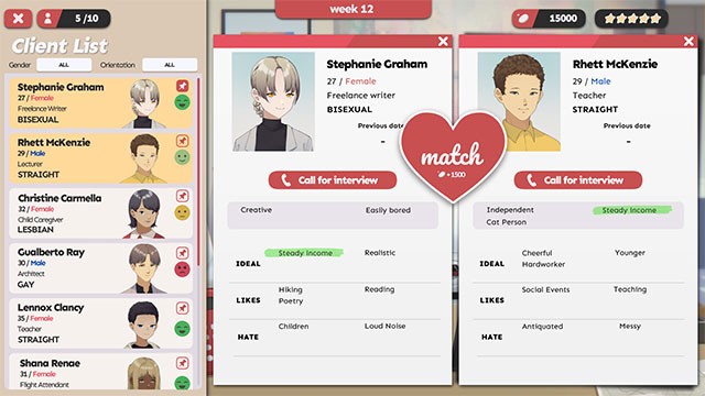 Kinh doanh dịch vụ mai mối cho các cặp đôi trong game mô phỏng Matchmaker Agency