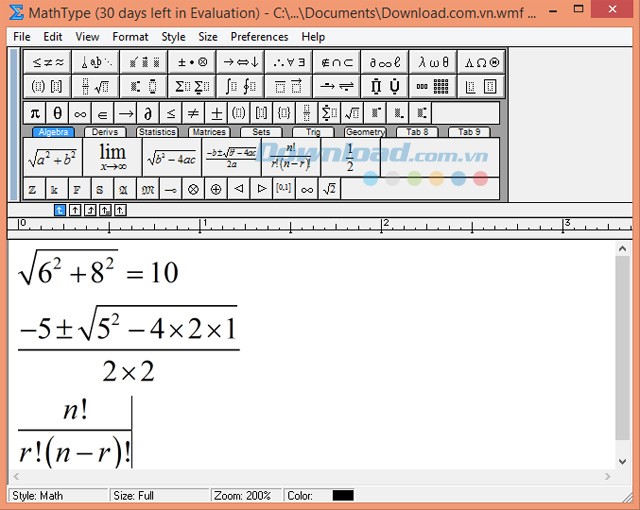 Giao diện MathType