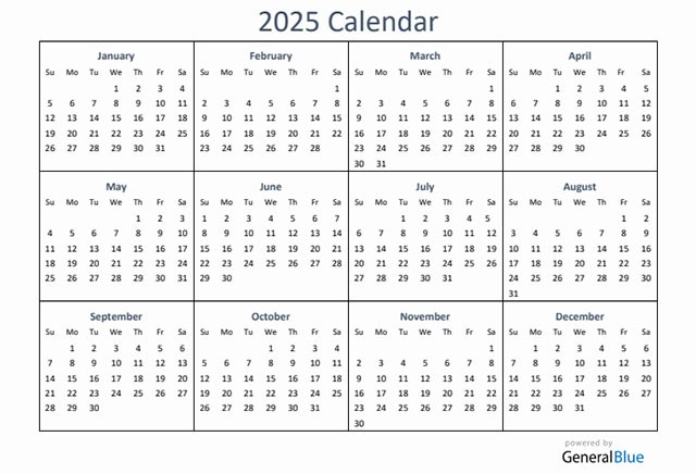 Template lịch 2025