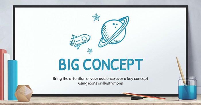 Template PowerPoint mô phỏng bảng trắng đặt trên mặt bàn