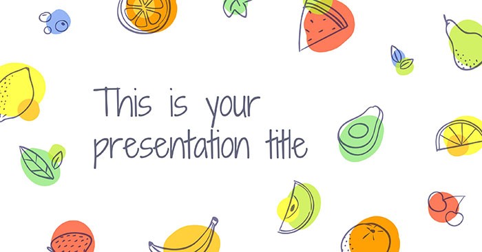 Mẫu slide thuyết trình với hình minh họa trái cây vẽ tay đầy màu sắc
