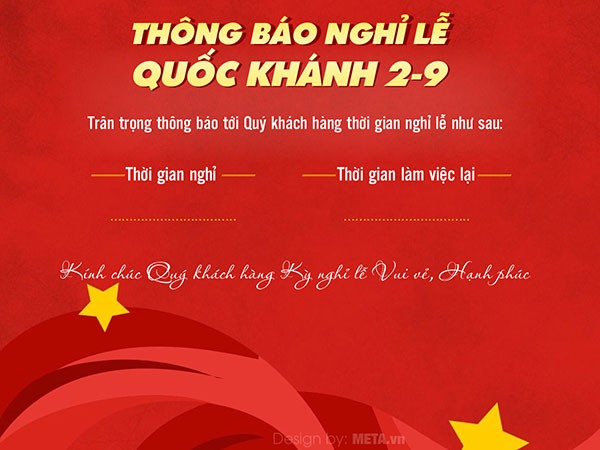 Thông báo nghỉ lễ 2/9 đến khách hàng