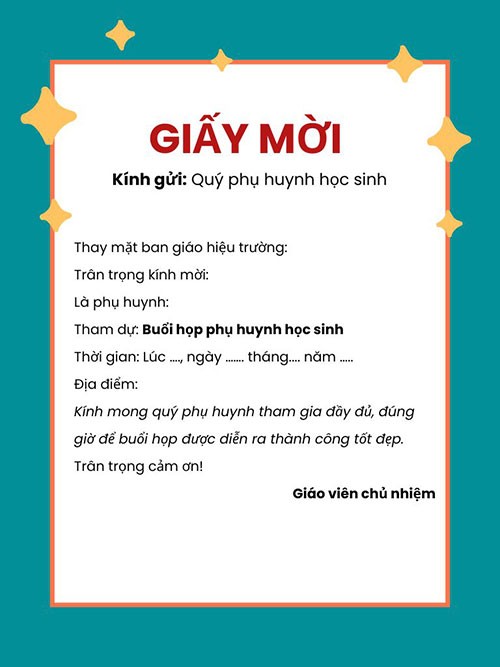 Mẫu giấy mời họp phụ huynh học sinh đầu năm