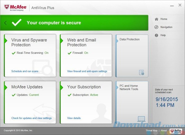 Giao diện của McAfee AntiVirus Plus