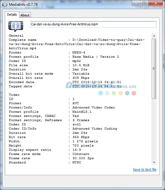 Giao diện chính MediaInfo Lite