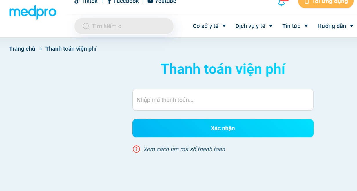 Thanh toán viện phí online trên Medpro