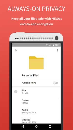 Ứng dụng MEGA cho Android có tính bảo mật cao