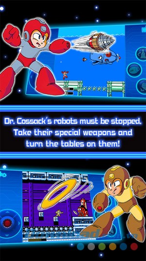 Đối đầu với đội quân robot của tiến sĩ Cossack trong Mega Man 4 Mobile cho iOS