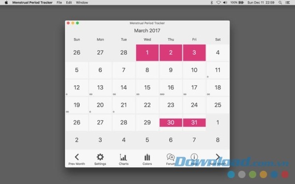 Menstrual Period Tracker cho Mac là ứng dụng theo dõi kỳ kinh nguyệt tiện ích trên Mac