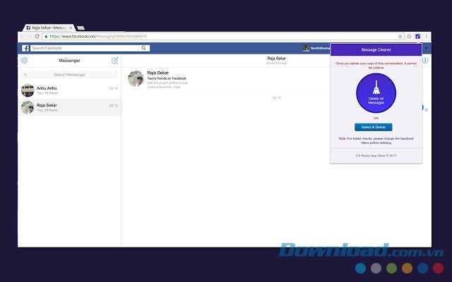Xóa toàn bộ tin nhắn Facebook bằng Message Cleaner