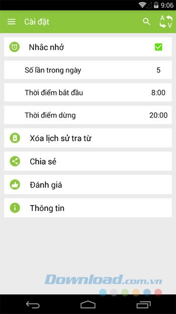 Thiết lập nhắc nhở học từ vựng trong ngày