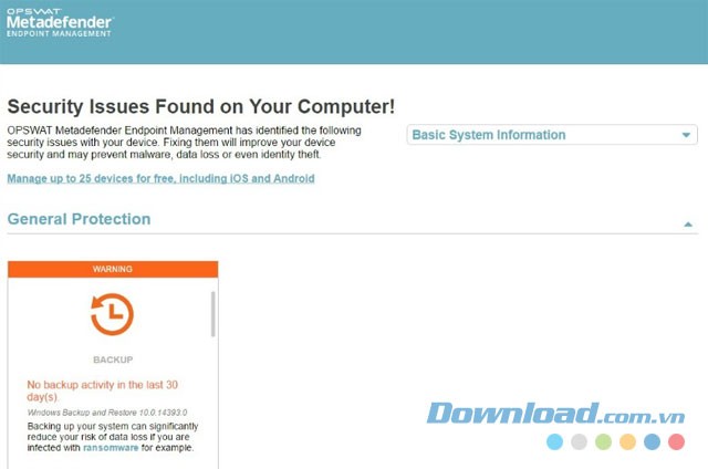 Giao diện chính của ứng dụng Metadefender Endpoint cho máy tính
