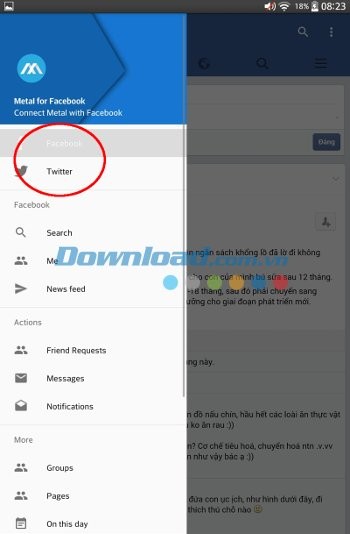 Truy cập nhanh Facebook và Twitter trong Metal for Facebook & Twitter