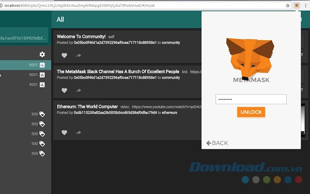 Giao diện đăng nhập MetaMask
