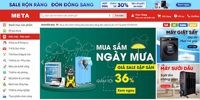 Giao diện chính của Meta.vn