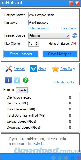 Giao diện của mHotspot