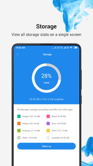 Mi File Manager cho bạn xem thông số của kho lưu trữ trên một màn hình
