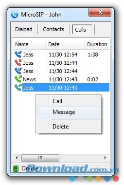 MicroSIP Lite với tạo cuộc gọi
