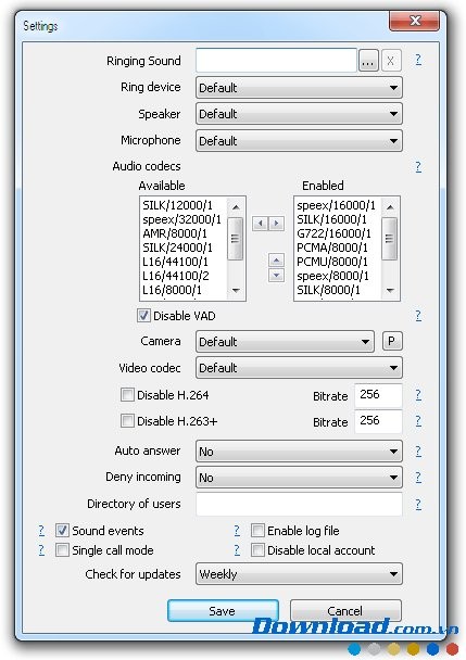 MicroSIP Lite với cài đặt