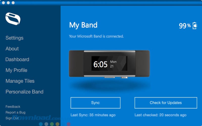 Giao diện ứng dụng Microsoft Band Sync cho Mac